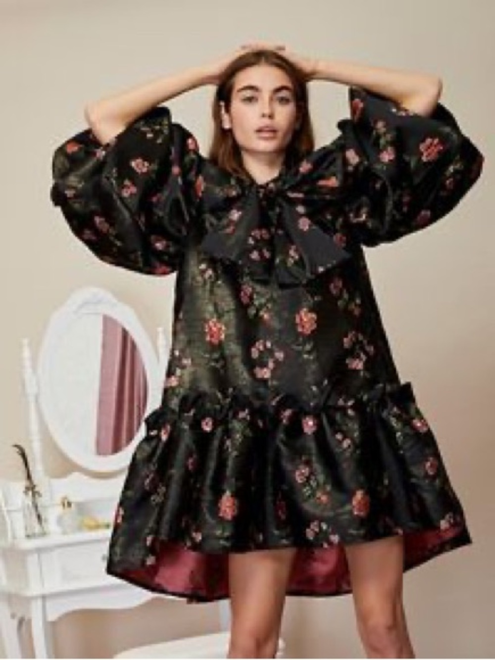 Sister Jane Moon Flower Brocade Floral Babydoll Dress Black - Sz Medium